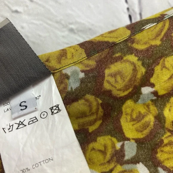 LILITH Quirky mustard & brown floral side button midi dress size S - Picture 7 of 7